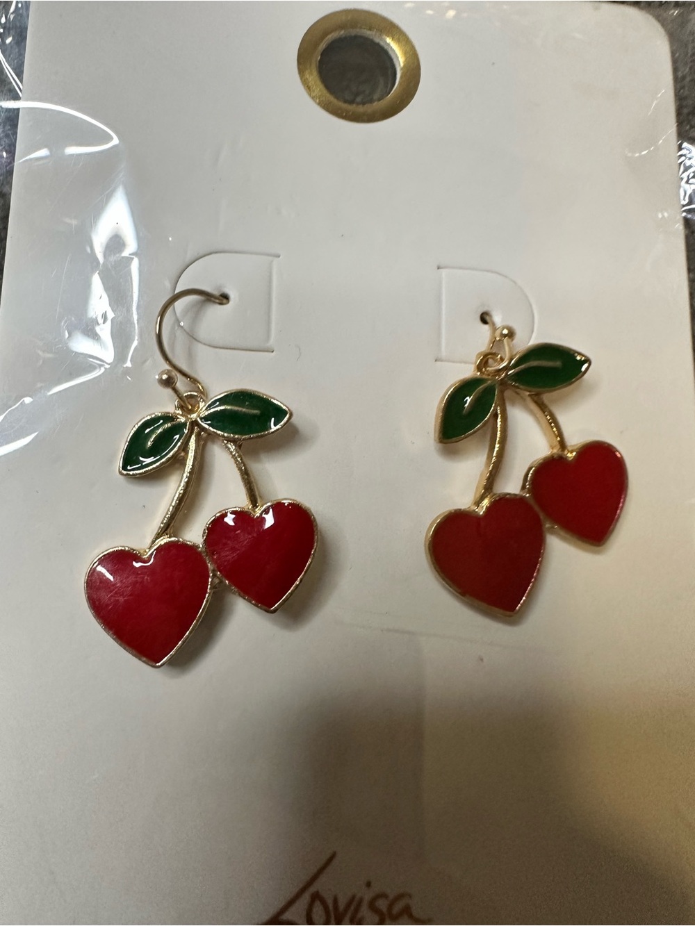 Lovisa Red Cherry Heart Dangle Earrings with Green Leaves